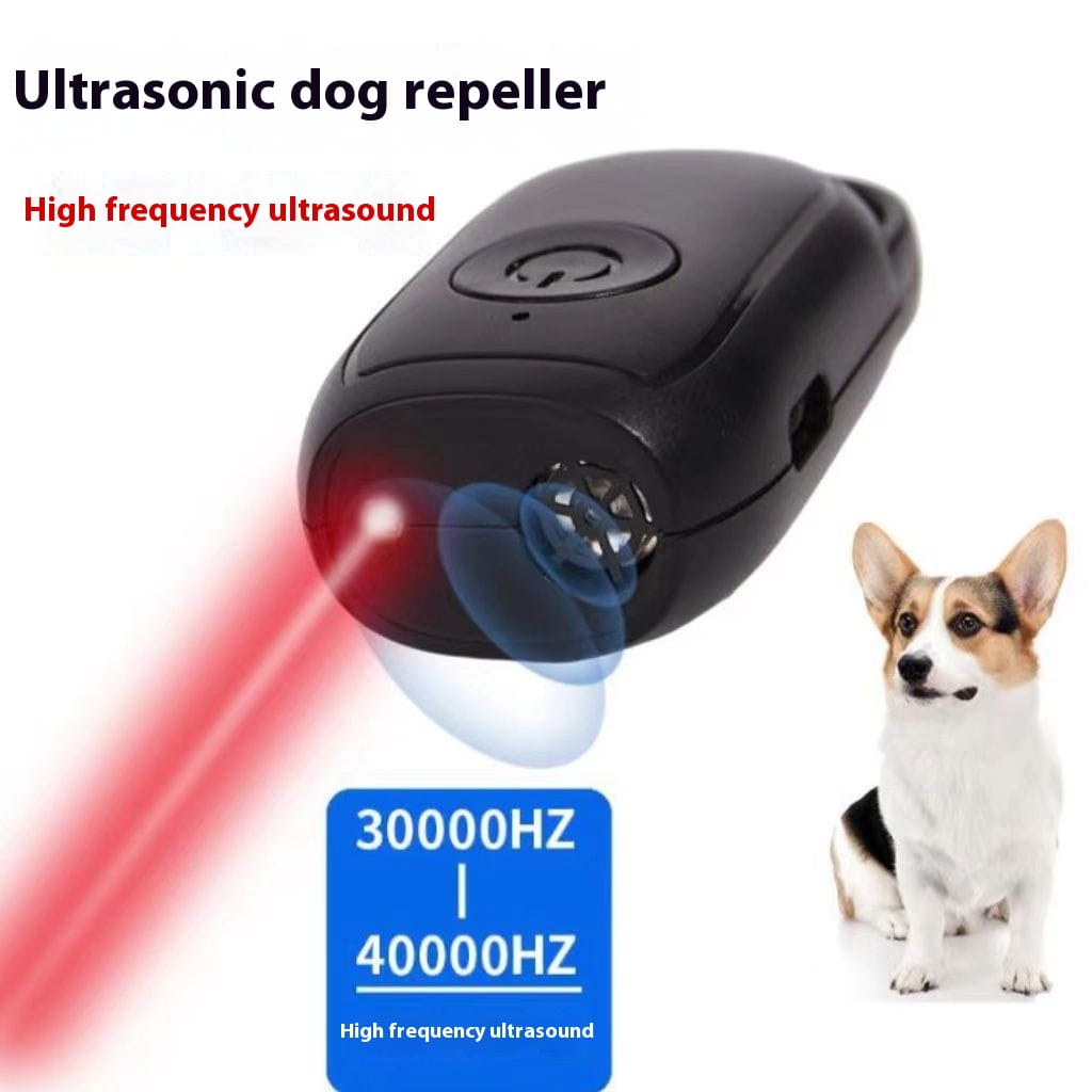 Black ultrasonic dog dispeller with red laser in Mini Ultrasonic Dog Dispeller Tag Artifact.