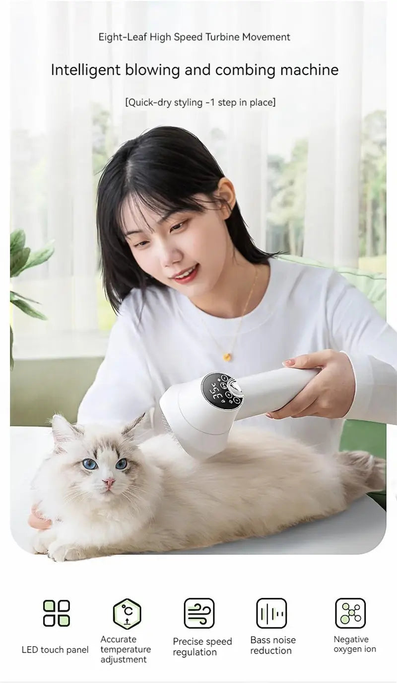 Smart Pet Hair Dryer for Cat Grooming and Golden Retriever Care