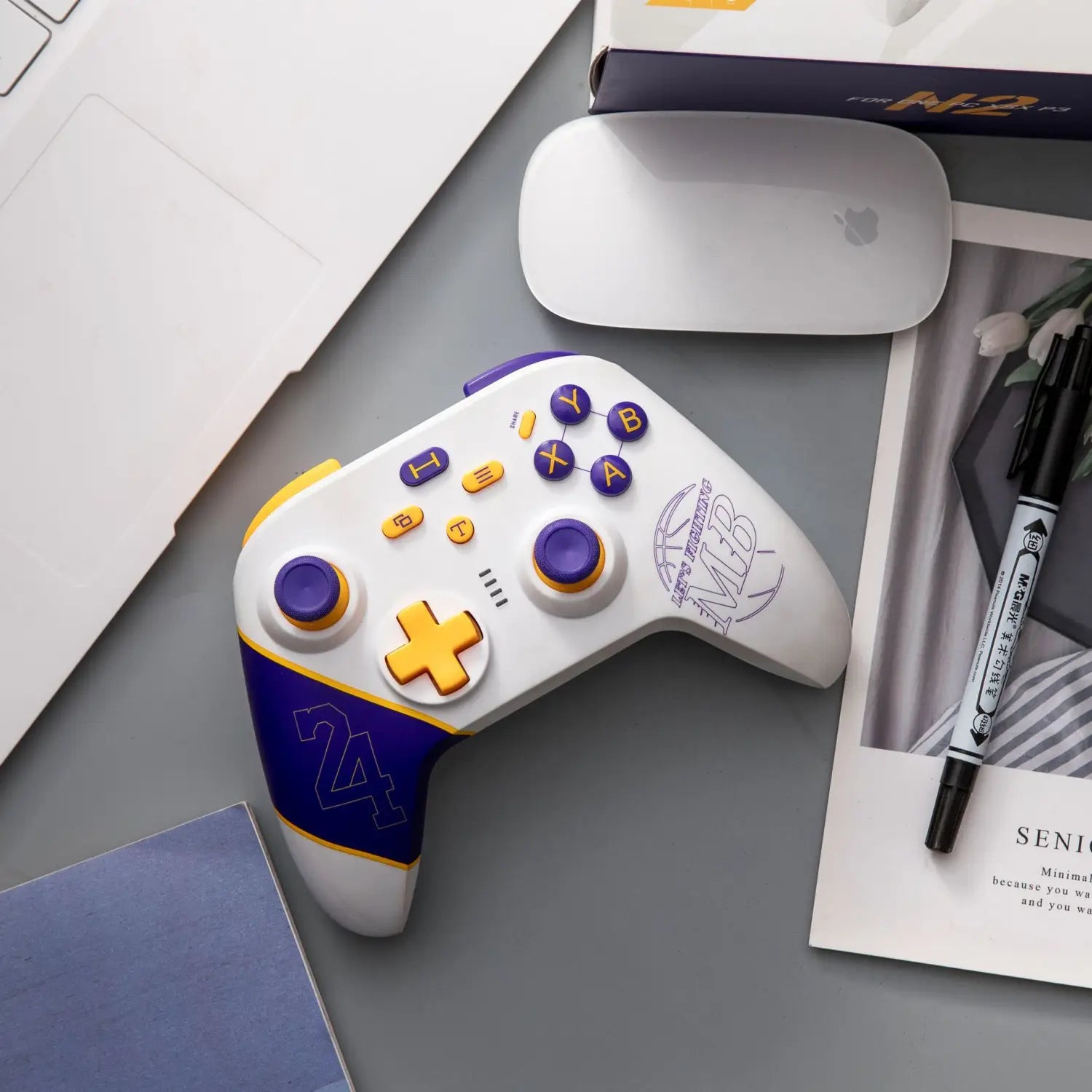 White, purple, and gold Kobe Bryant-themed game controller for Host PCP3 Wireless Receiver X1PC USB