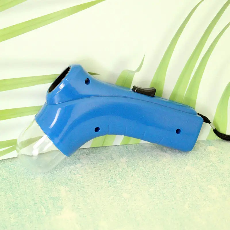 Blue handheld bug vacuum with Pet Food Catapult Feeder and funny dog toy design.