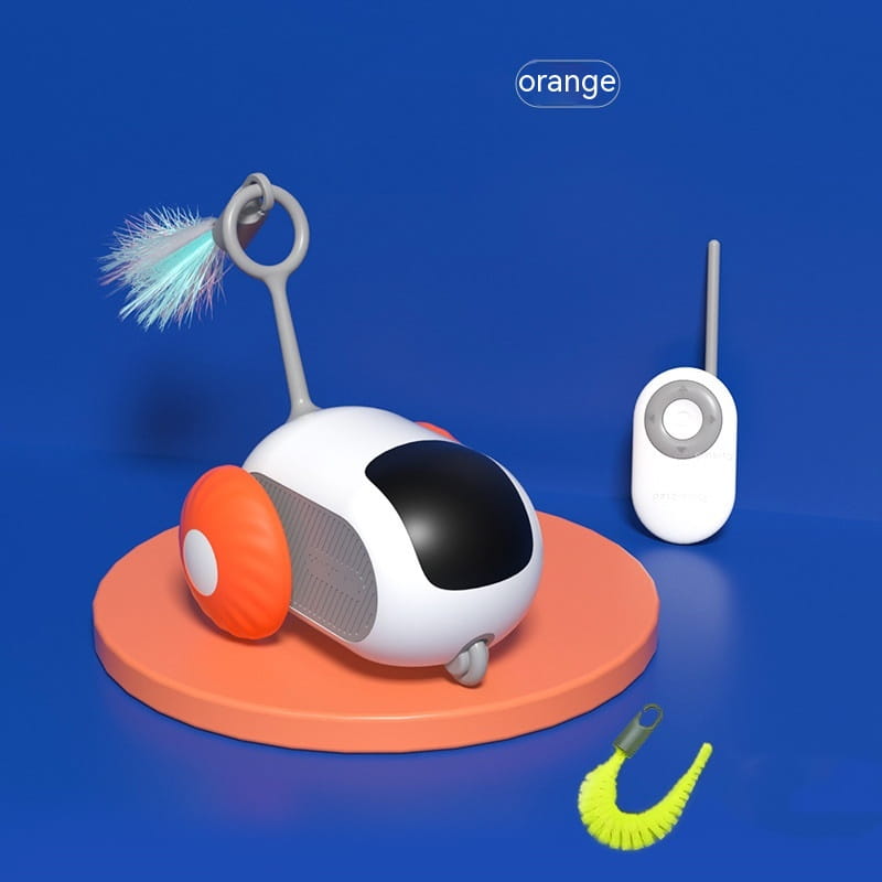 White and orange robot cat toy for Interactive Cat Car with USB charging and remote control