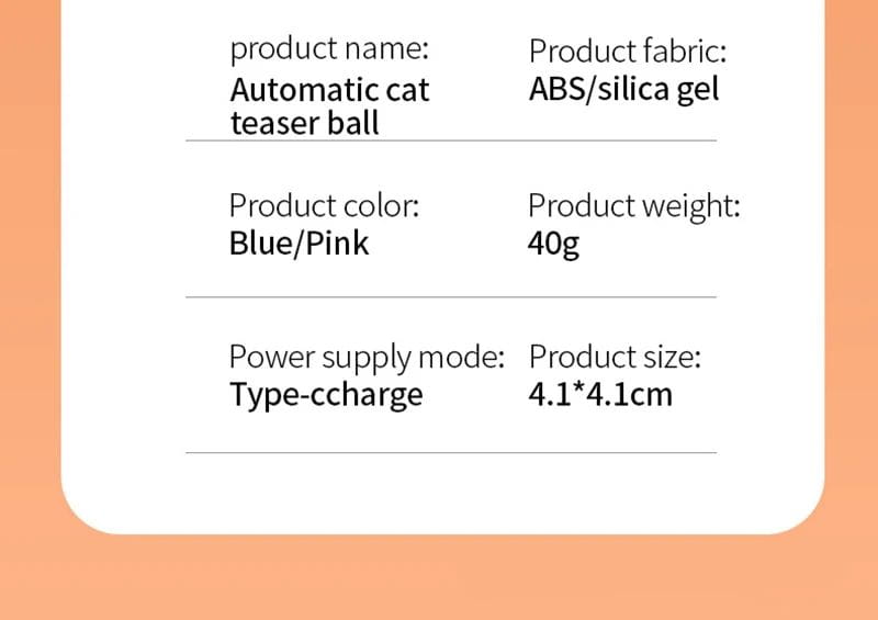 Specifications of the Rechargeable Smart Ball Cat Toy for exercise active rolling.