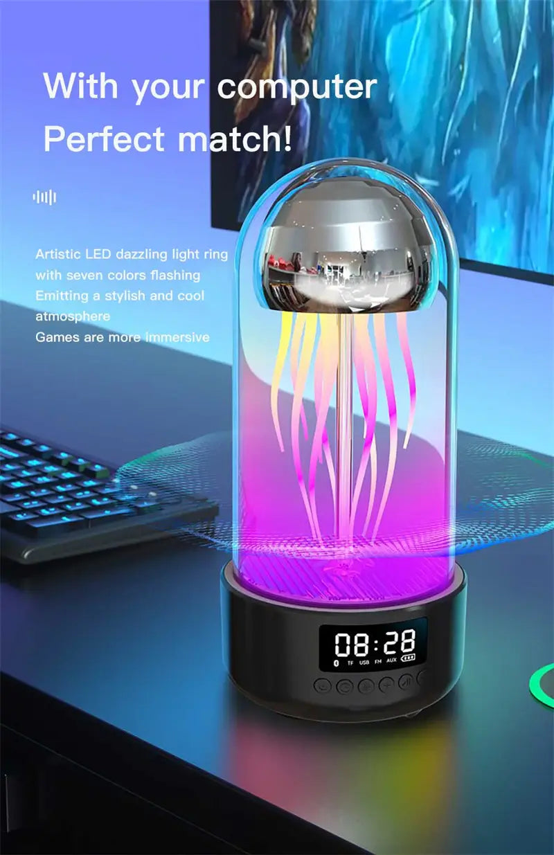 Colorful Jellyfish Lamp With Clock and Luminous Portable Stereo