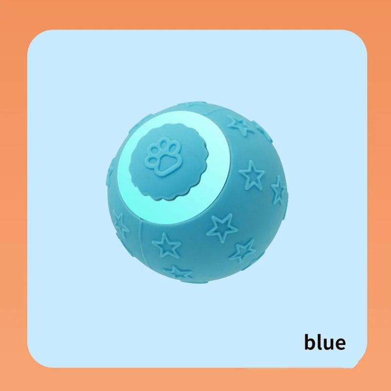 Blue dog toy ball with paw print and stars for Rechargeable Smart Ball Cat exercise.