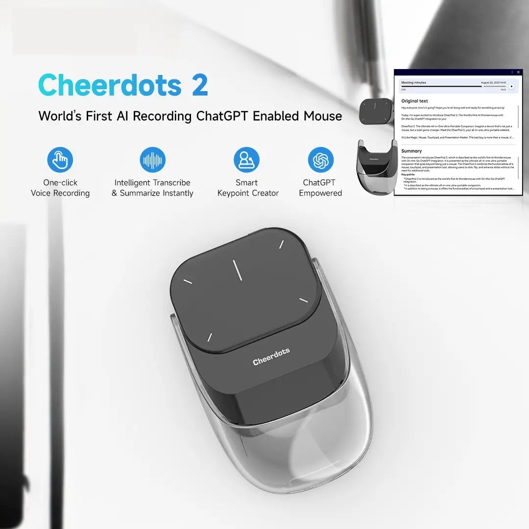 AI-powered Smart Split Air Mouse with wireless charging functionality displayed.