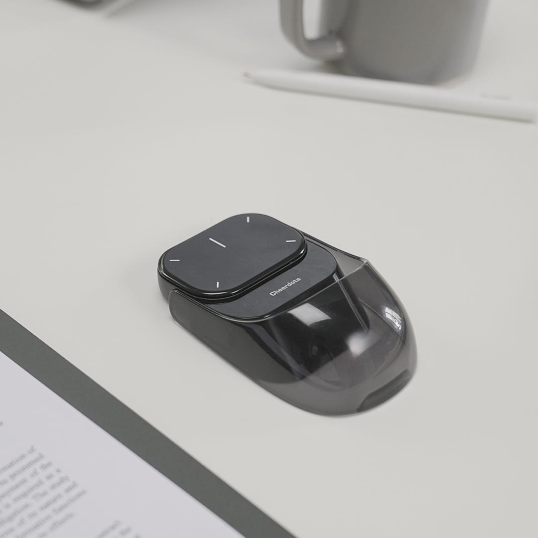 Black ergonomic trackball mouse from Smart Split Air Mouse with wireless charging functionality