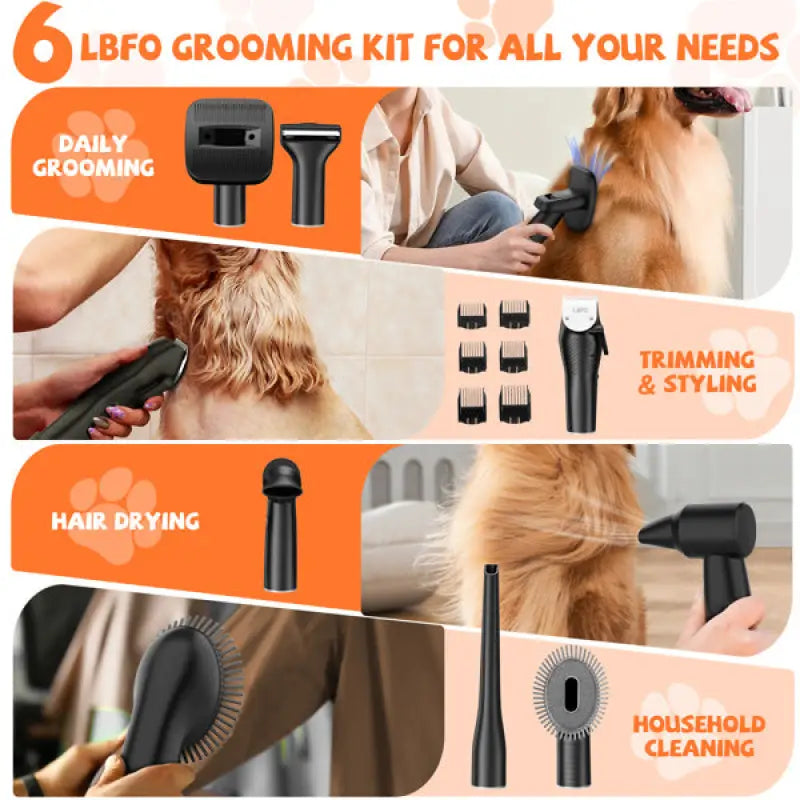 6-in-1 Dog Beauty Set for complete dog grooming needs with grooming vacuum included