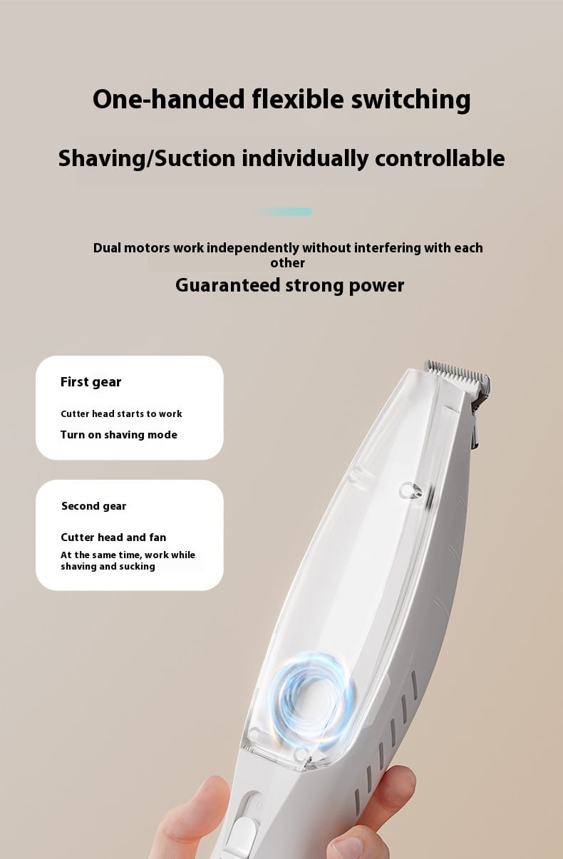 Electric shaver with suction for pets, featuring cleaner bass noise for easy grooming.