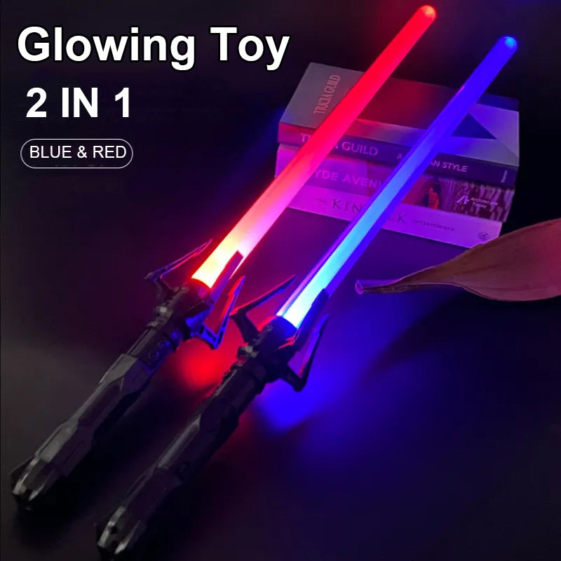 Toy Laser Sword Red And Blue Double Sword Retractable 2 In 1 Cosplay Glowing Weapon