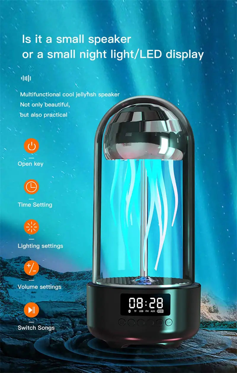 Colorful Jellyfish Lamp With Clock and Luminous Portable Stereo