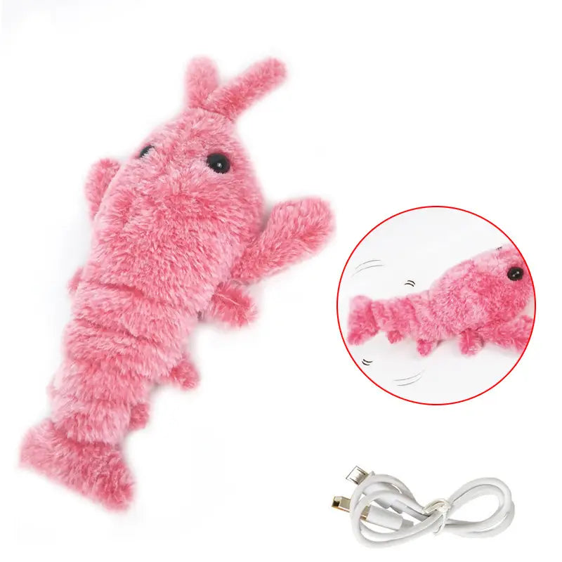 Pink plush Electric Jumping Shrimp with USB charging cable for simulation fun