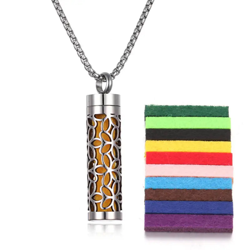 Aromatherapy Pendant Perfume Bottle in Essential Oil Titanium Steel - N0469 plus 10cotton pads - Valentine Day