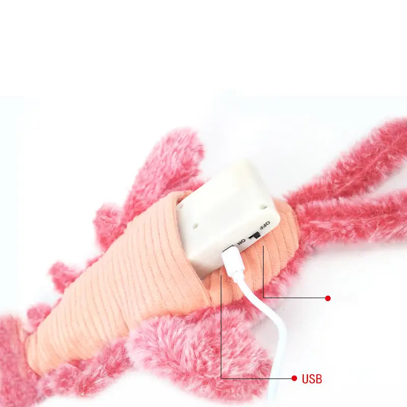 Pink plush Electric Jumping Shrimp USB Charging Simulation Lobster Toy for kids.