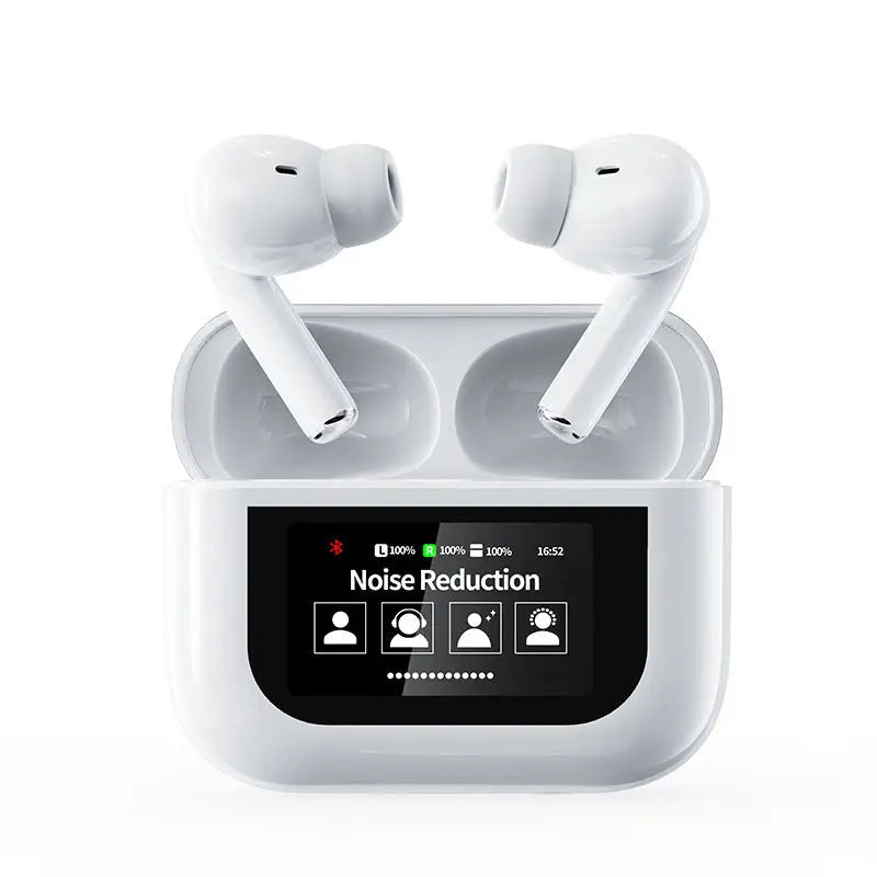 White wireless earbuds with charging case for Bluetooth Headset Touch with Intelligent Noise Reduction