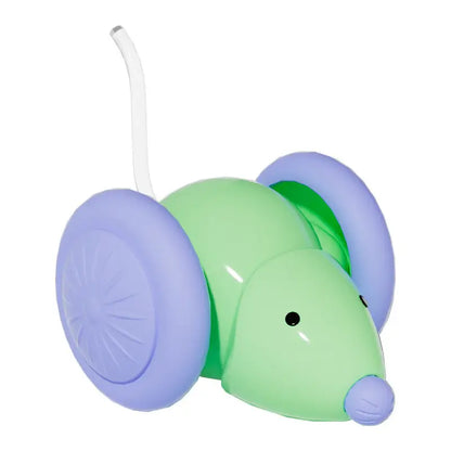 Green and lavender toy mouse with wheels for Cat Running Car Stuffy Electric Toy