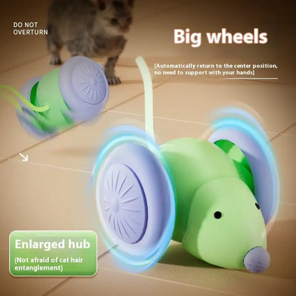 Green toy mouse with big wheels for Cat Running Car Stuffy Electric Toy for pet relaxation