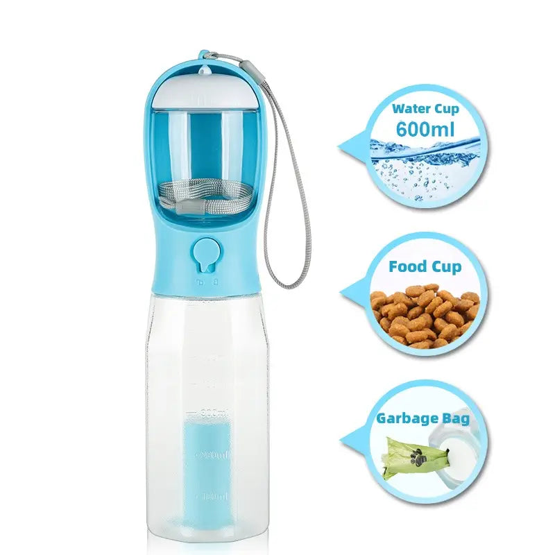 Portable Cat Dog Water Bottle with Food Feeder Drinker for on-the-go pet hydration.