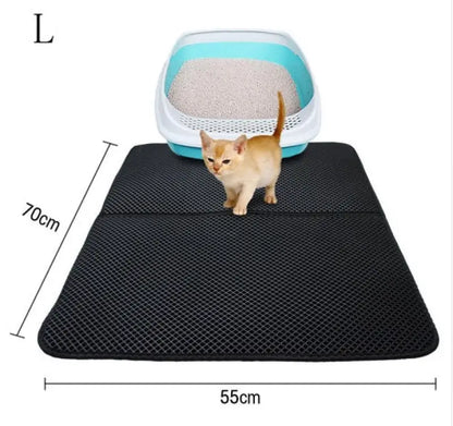 Double Layer Litter Cat Bed Pads and Mat for Easy Cleanup - L / Black - 369