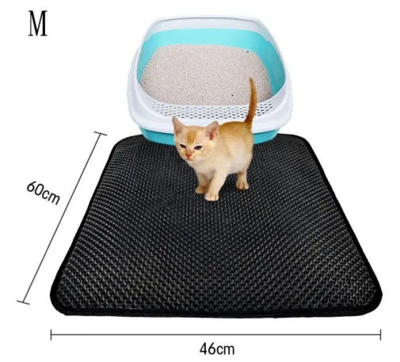 Double Layer Litter Cat Bed Pads and Mat for Easy Cleanup - M / Black - 369