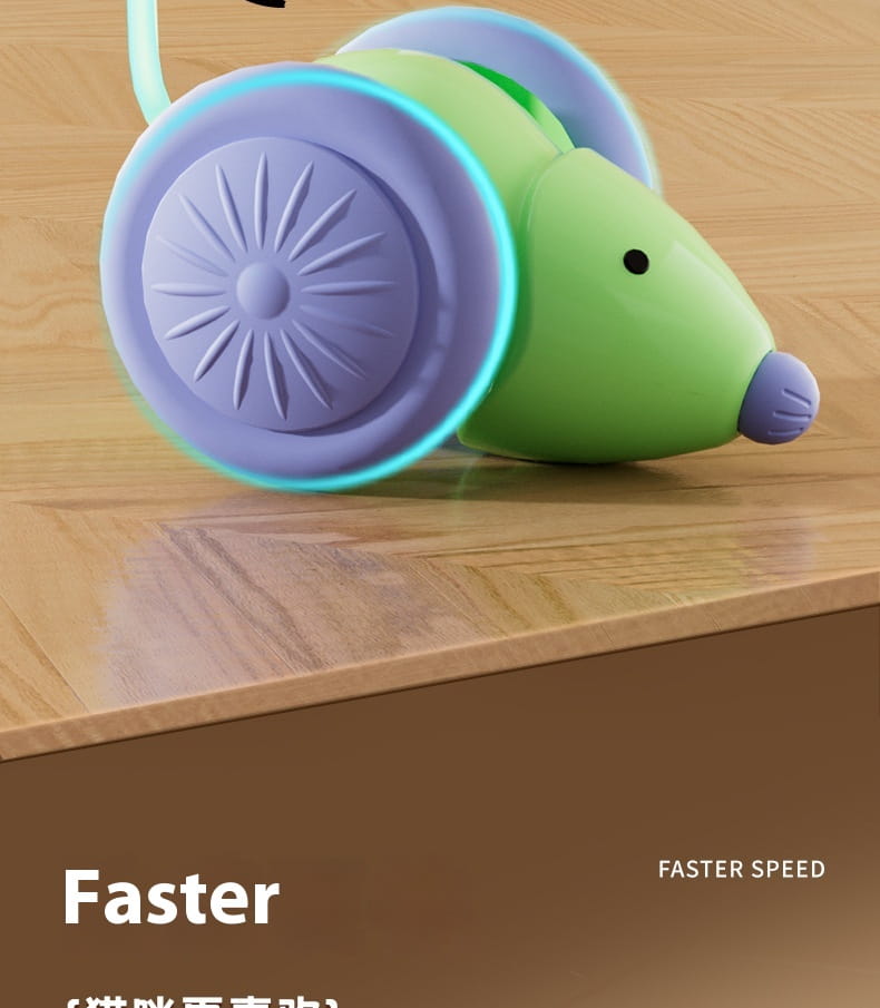 Green and purple toy mouse with wheels for the Cat Running Car relieving stuffy electric toy