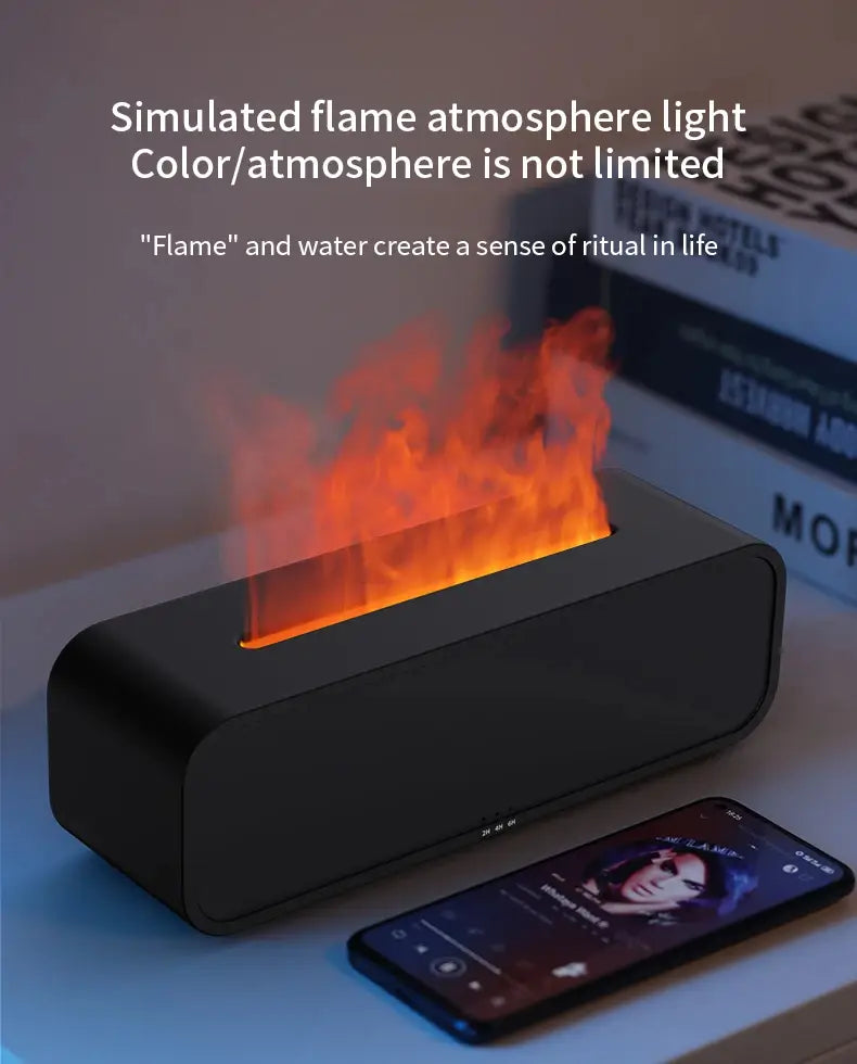 Black flame-effect humidifier speaker of the Flame Dynamic Aroma Diffuser with Remote Control