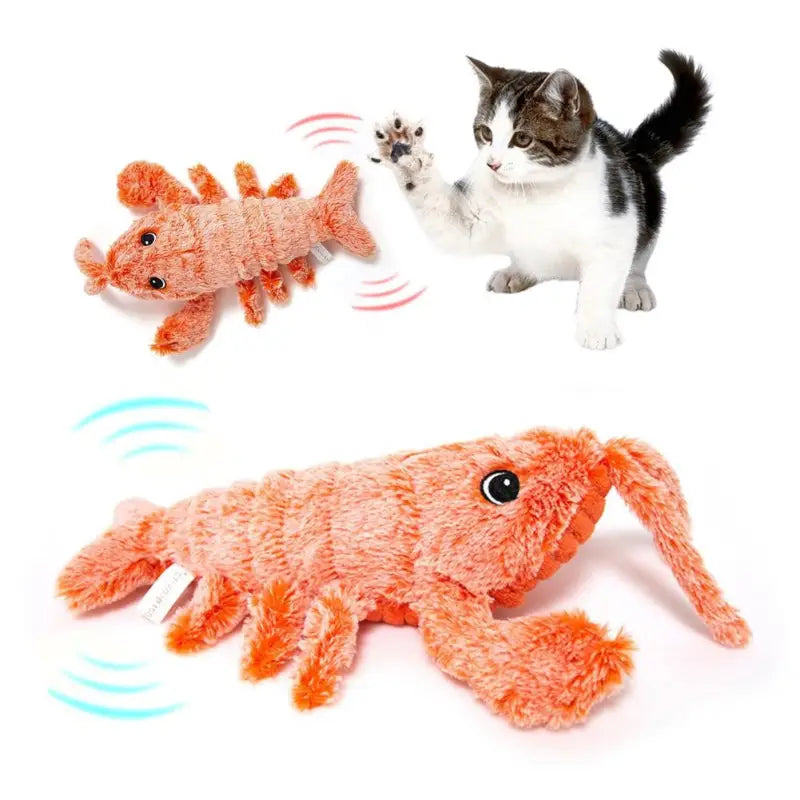 Interactive Electric Jumping Shrimp USB Charging Simulation Lobster Plush Toy for cats