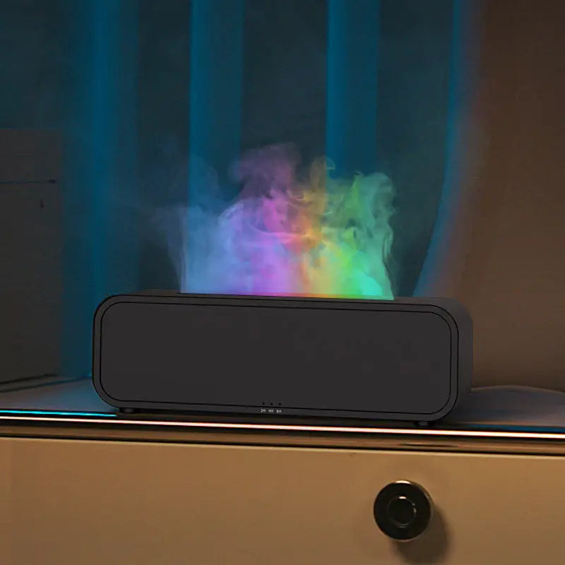 Black rectangular diffuser with colorful mist for the Flame Dynamic Aroma with Remote Control