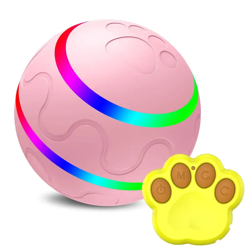 Pink interactive pet toy ball with paw-shaped remote for Intelligent USB Cat Wicked Ball Toy