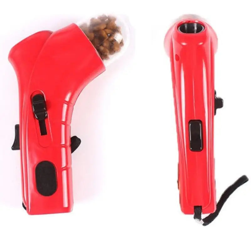 Red plastic dog treat dispenser for the Pet Food Catapult Feeder Funny Dog Toy