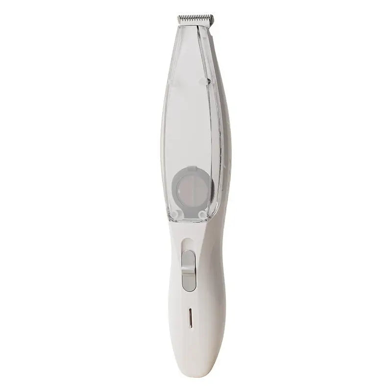 White electric hair trimmer for easy grooming with vacuum cleaner bass noise feature