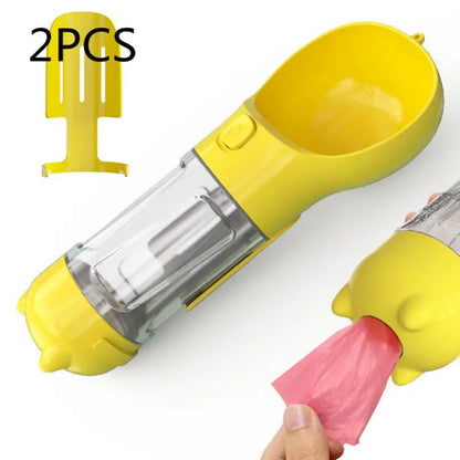 Yellow Portable Pet Water Bottle with Waste Bag Dispenser for convenient hydration