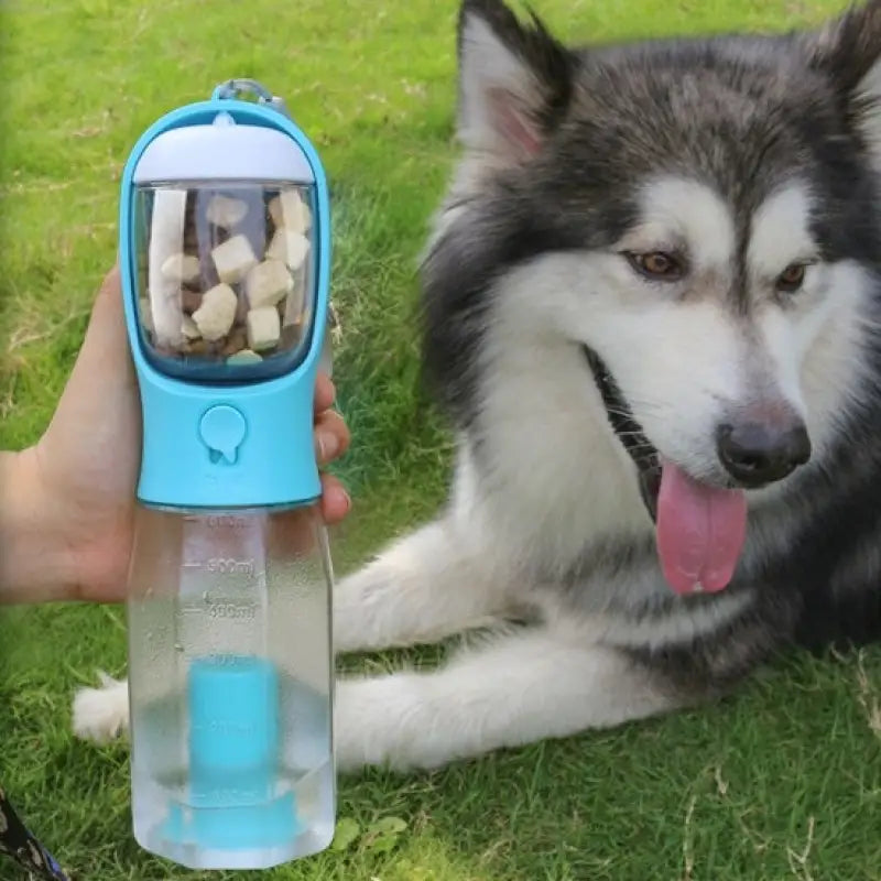 Blue Dog Water and Treat Dispenser for Portable Cat Dog Water Bottle and Food Feeder Drinker