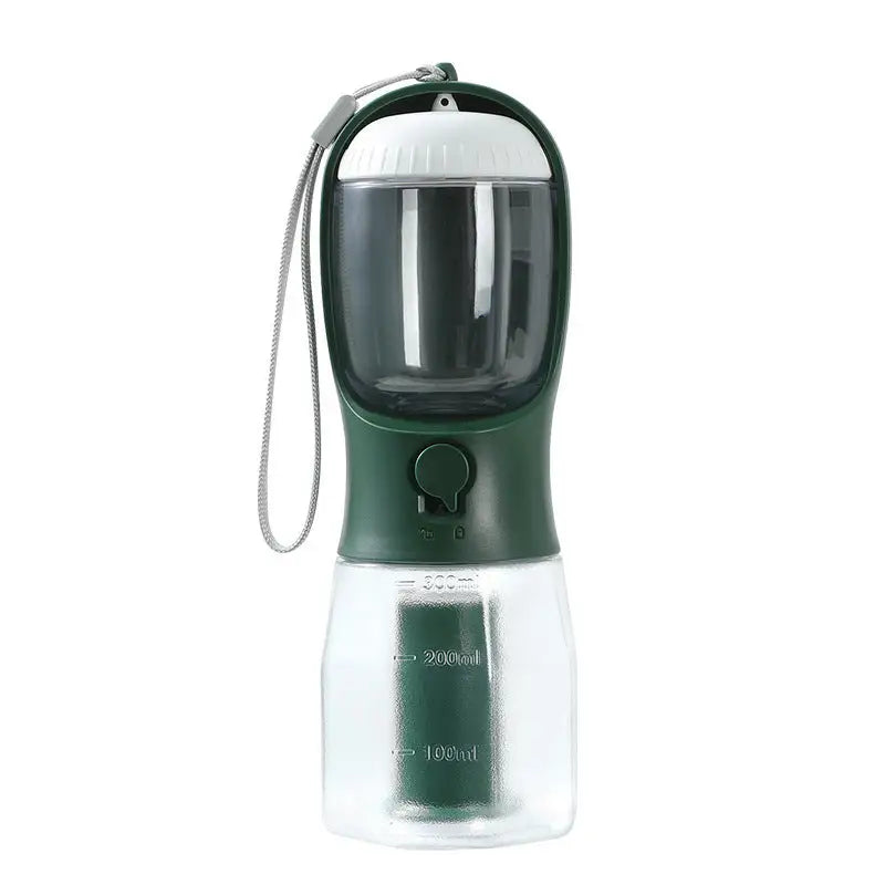 Green and clear portable small multi-functional pet water bottle for on-the-go hydration