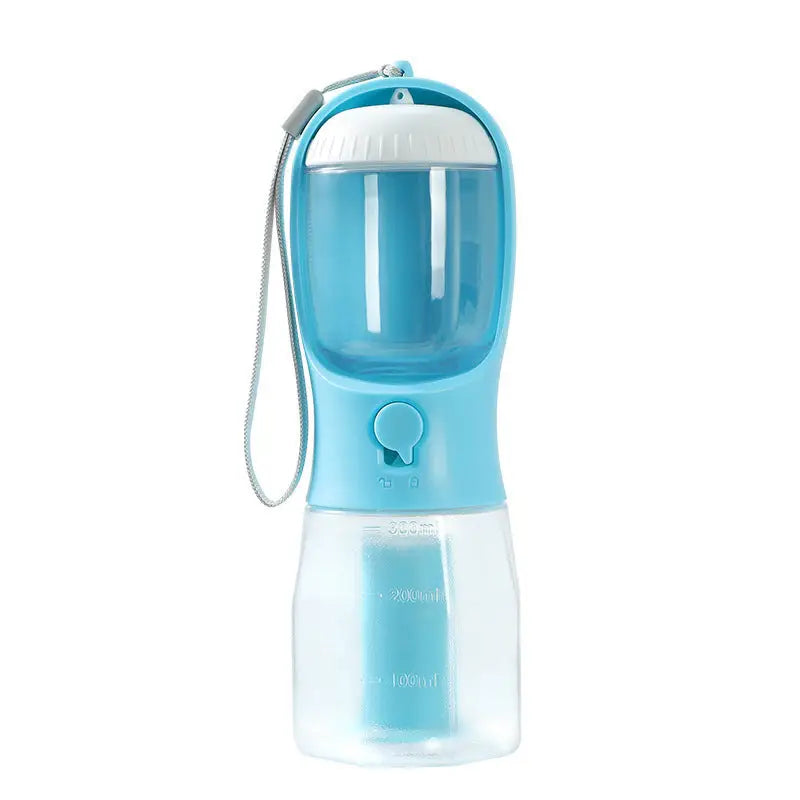 Portable blue pet water bottle for small multi-functional pet cups and supplies