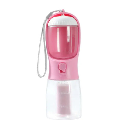 Pink and clear portable small multi-functional pet water bottle for on-the-go pets