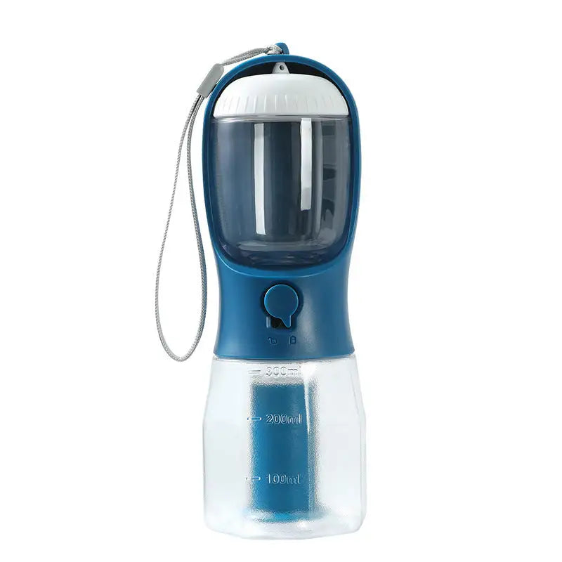 Blue and clear portable small multi-functional pet water bottle for outdoor use