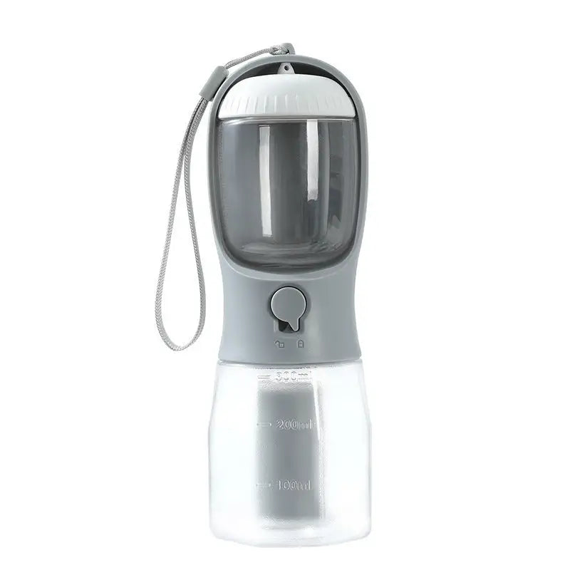 Portable gray and clear pet water bottle for small multi-functional pet cups