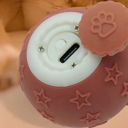 Maroon treat-dispensing dog toy with star pattern for Rechargeable Smart Ball Cat Toy