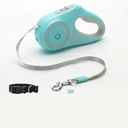 Retractable Dog Leash with Automatic Collar Spotlight Feature for nighttime walks