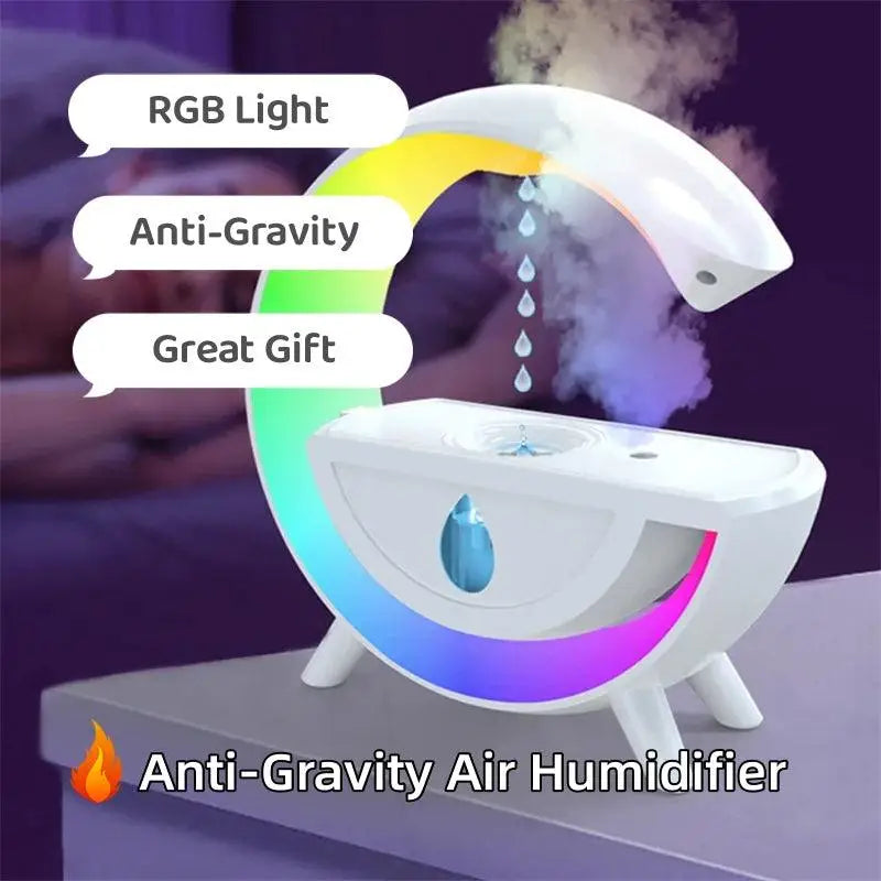 RGB Night Light Water Droplet Sprayer Anti-Gravity Air Humidifier - White / USB - 369