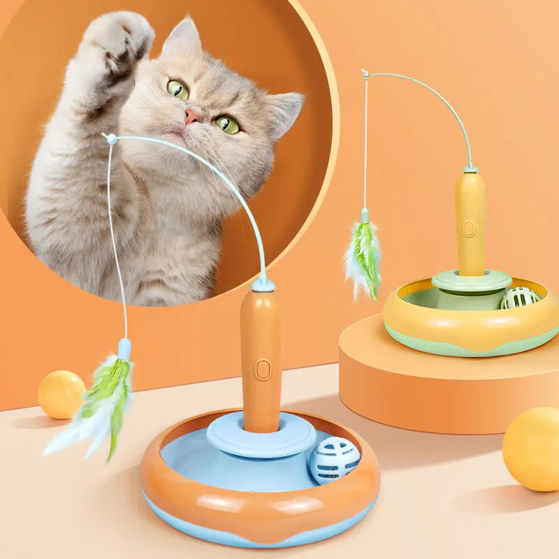 Self-Play Cat Turntable with Feather for Engaging Pet Playtime - 369