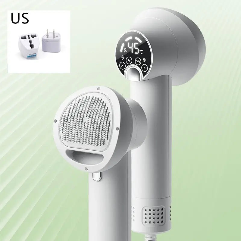 White handheld pet hair dryer with digital display for Cat Grooming and Golden Retriever care