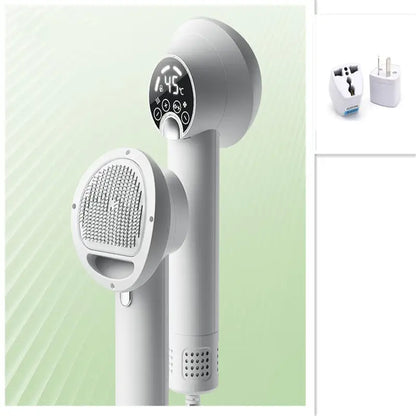 White pet hair dryer with digital display for Cat Grooming and Golden Retriever care