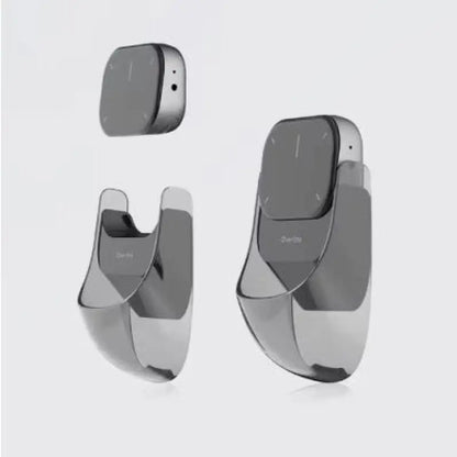 Sleek gray Smart Split Air Mouse with wireless charging cradle for convenient use