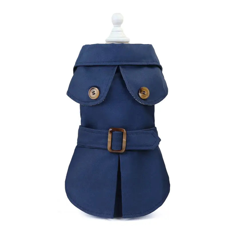 Navy blue dog trench coat from Three Color Windbreaker for trendy dog clothes