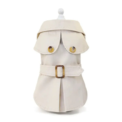 Beige dog trench coat from a Three Color Windbreaker for trendy dog clothes